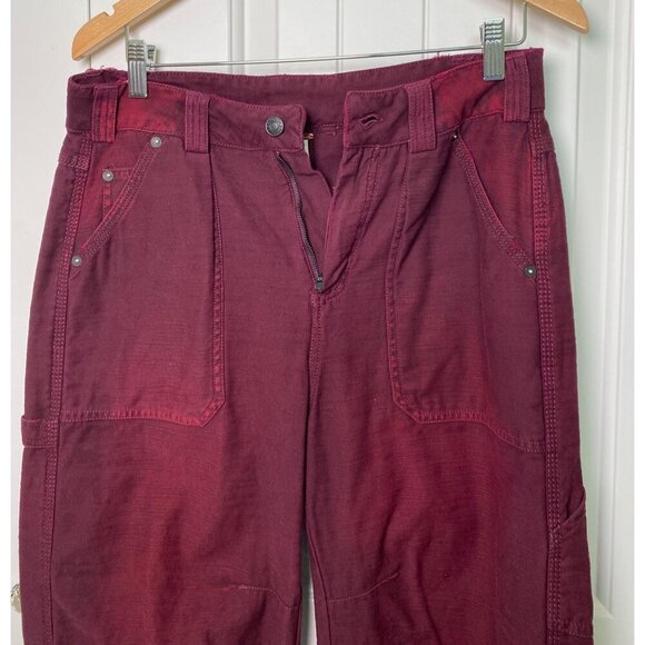 Free People Stay Awhile Carpenter Barrel Leg Pants Maroon Mulberry Sz 4 - Picture 5 of 10